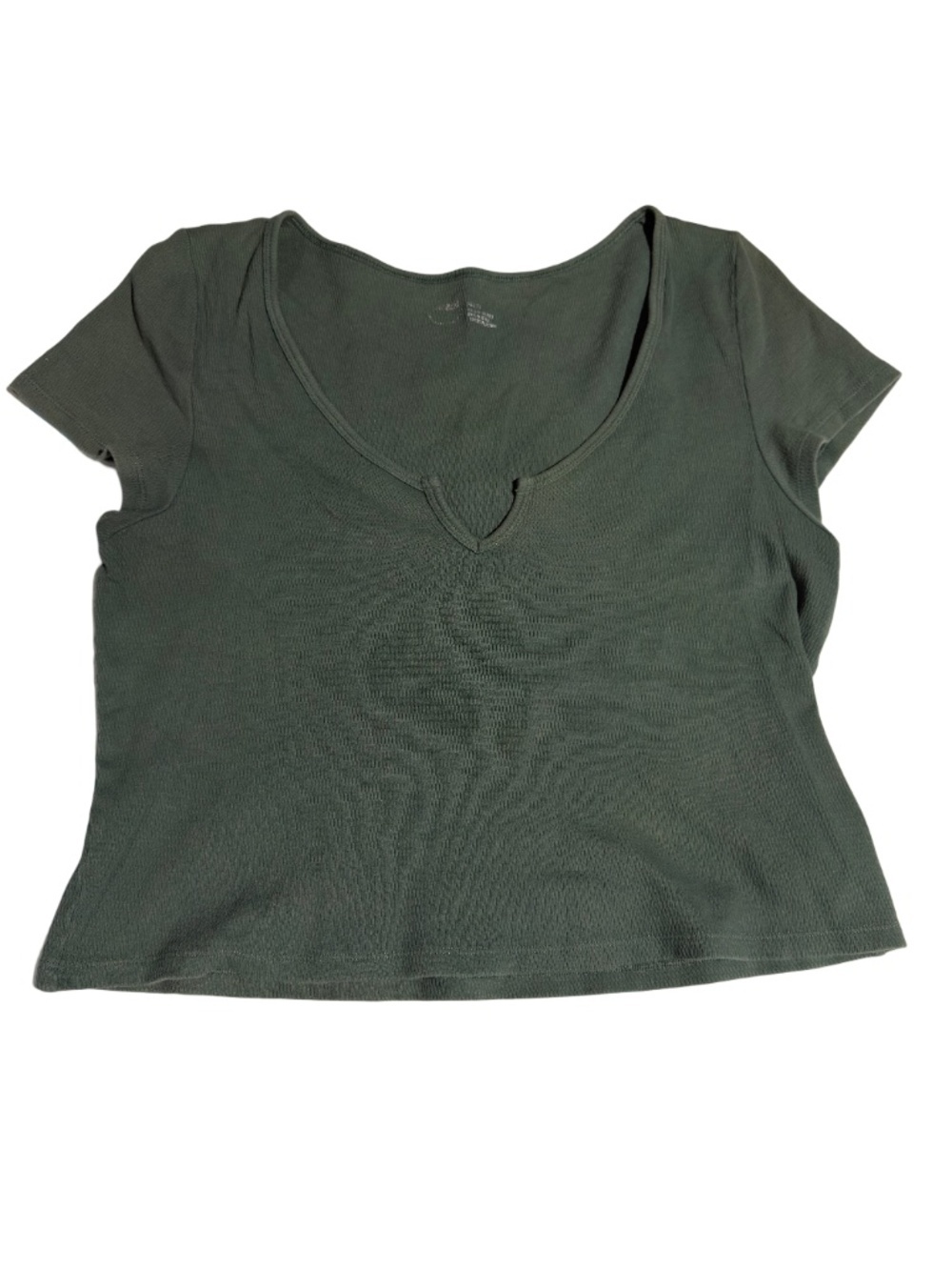 Aerie Ribbed Crop Top XL Green Cotton Stretch Notch Neck Short Sleeve Tee